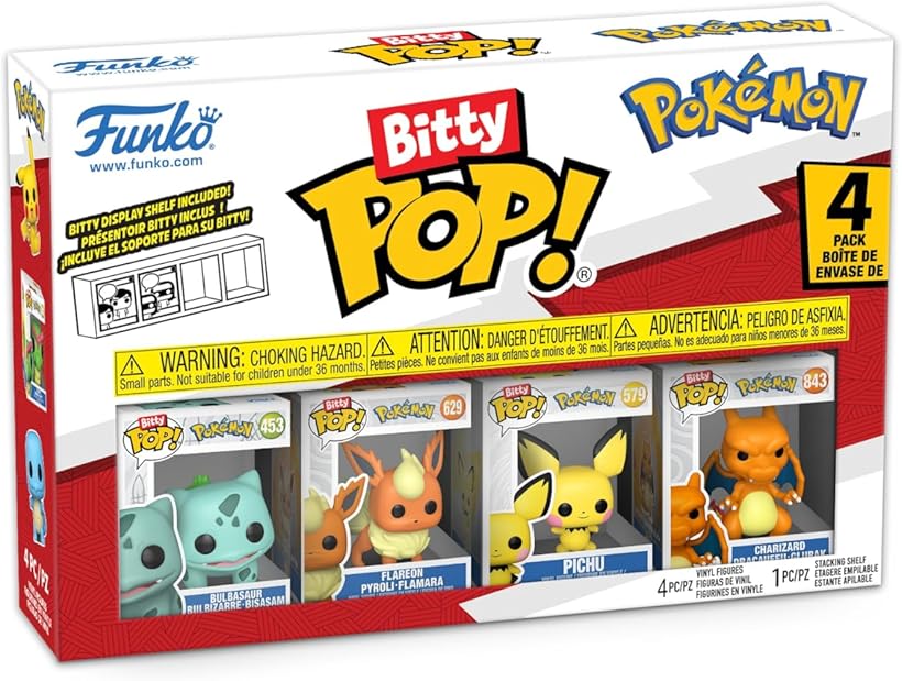 Bitty Pop!: Pokemon - Bulbasaur, Flareon, Pichu, and Charizard - 0.9 Inch (2.2 Cm) Collectable - Gift Idea - Stackable Display Shelf Included - Gift Idea - Party Bags Stocking