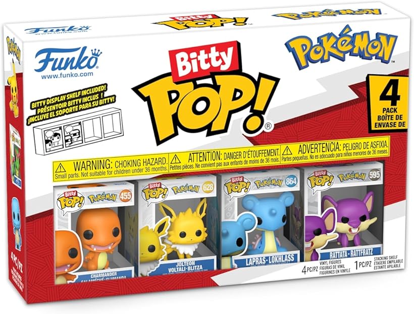 Bitty Pop!: Pokemon - Charmander, Jolteon, Lapras, and Rattata - 0.9 Inch (2.2 Cm) Collectable - Stackable Display Shelf Included - Gift Idea - Party Bags Stocking
