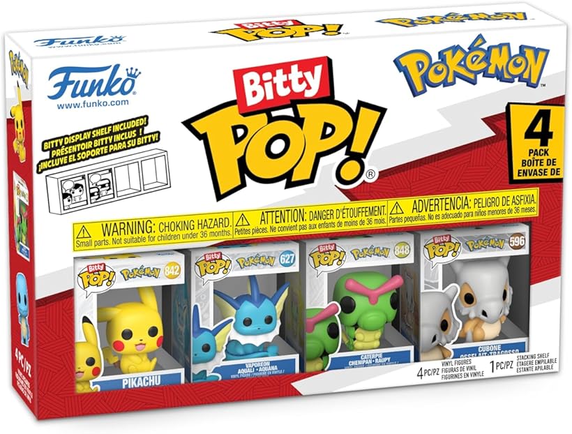 Bitty Pop!: Pokemon - Pikachu, Vaporeon, Caterpie, and Cubone - 0.9 Inch (2.2 Cm) Collectable - Stackable Display Shelf Included - Gift Idea - Party Bags Stocking