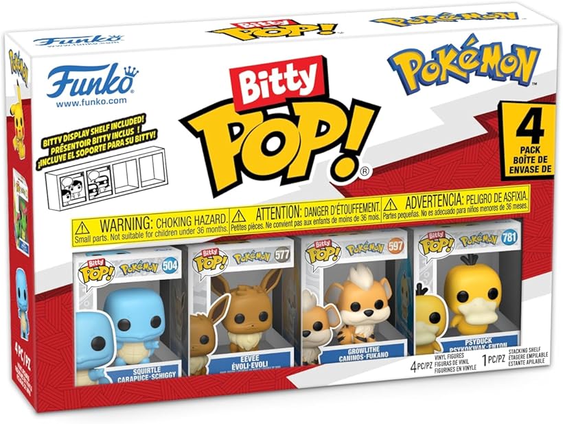 Bitty Pop!: Pokemon - Squirtle, Eevee, Growlithe, and Psyduck - 0.9 Inch (2.2 Cm) Collectable - Stackable Display Shelf Included - Gift Idea - Party Bags Stocking
