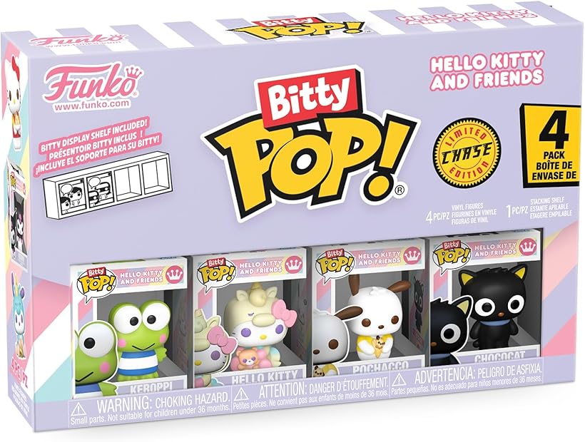 Bitty Pop!: Sanrio - Keroppi, Hello Kitty (Unicorn Party), Pochacco, and Chase Mini Figure - 0.9 Inch (2.2 Cm) - Hello Kitty Collectable - Stackable Display Shelf Included - Gift Idea