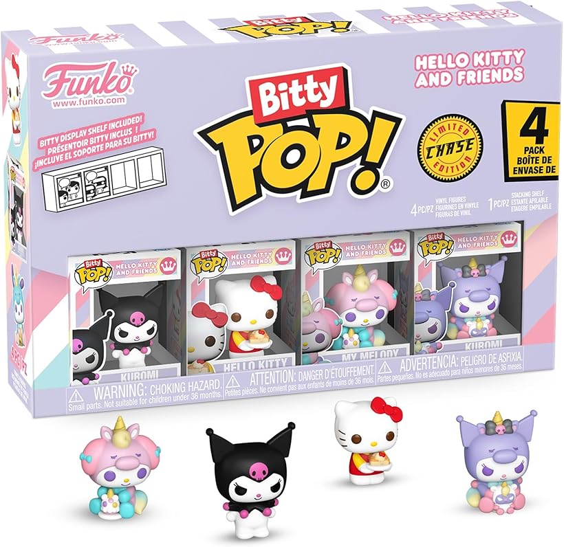 Bitty Pop!: Sanrio - Kuromi, Hello Kitty (Ice Cream), My Melody (Unicorn Party), and Chase Mini Figure - 0.9 Inch (2.2 Cm) - Hello Kitty Collectable - Stackable Display Shelf Included